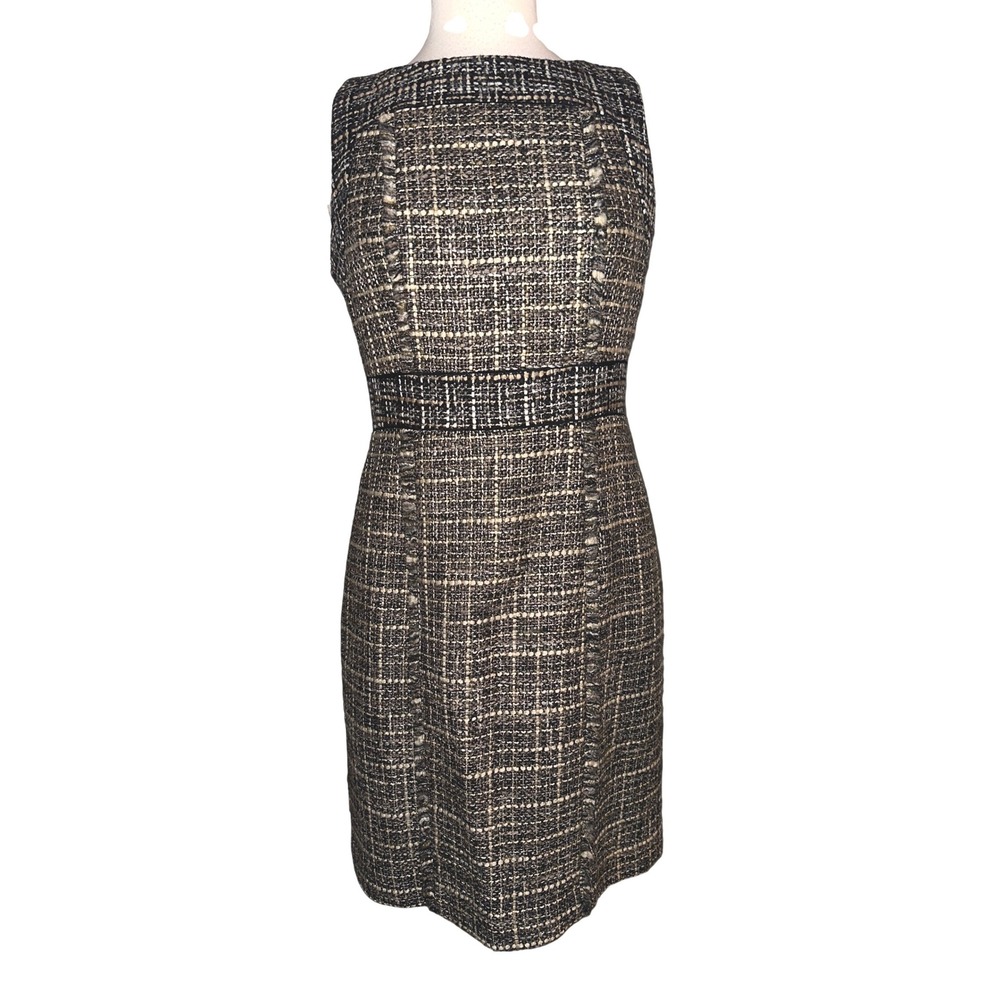 R1 J.Crew Pepper Tweed Sheath Dress Size 8 Black Tan Career Work Classic - Picture 2 of 9